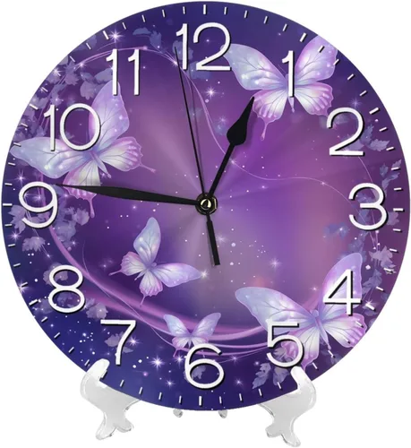 Miniatura 7 de Reloj de pared redondo con diseño de mariposa, silencioso, sin tictac, funciona con pilas, relojes de escritorio silenciosos de cuarzo