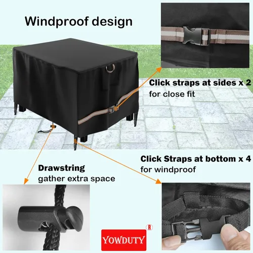 Miniatura 5 de Funda rectangular para mesa de fogata de gas propano de 44x28x24 pulgadas, impermeable de servicio pesado 600D, funda rectangular para chimenea
