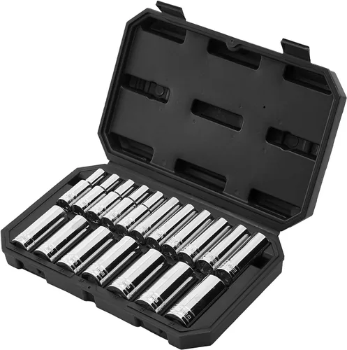 Miniatura 9 de VEVOR - Juego de llaves de tubo, 18 piezas, juego de herramientas de 1/2 pulgada, tamaño métrico de 10 a 27 mm, herramientas mecánicas con estuche