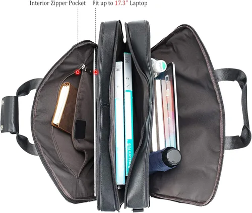 Miniatura 7 de Polare - Maletín de cuero de grano completo XL de 18 pulgadas para hombres, maletín de viaje de negocios, bolsa de mensajero para portátil de 17.3