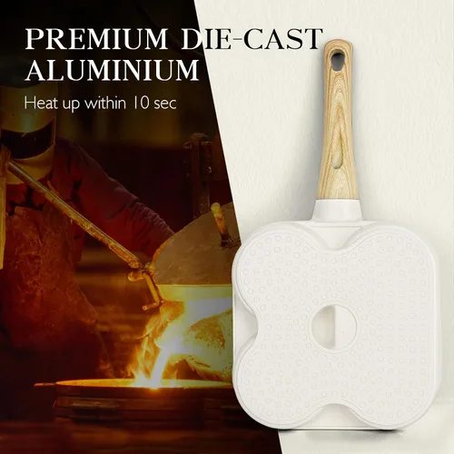 Miniatura 7 de GiPP Sartén de cerámica antiadherente para huevos, sartén dividida 3 en 1 para tortilla de desayuno, 7.9 pulgadas con mango resistente al calor
