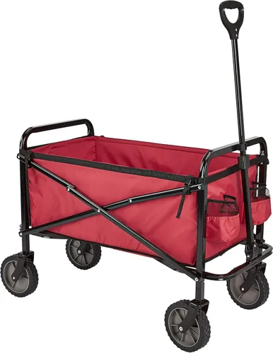 Amazon Basics - Carrito plegable resistente para exteriores, para deportes al aire libre, camping, jardín y compras, capacidad de peso de 265 Rojo
