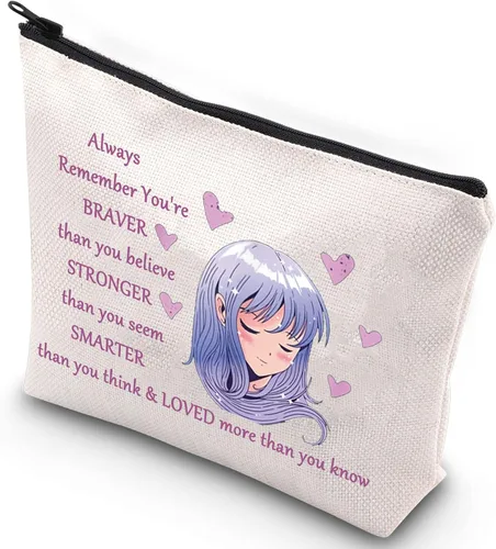 WZMPA Amine Girl - Bolsa de cosméticos para fanáticos del anime, regalo You Are Braver Stronger Smarter Than You Think Japón Anime maquillaje bolsa