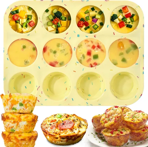 Miniatura 11 de Moldes de silicona para huevos Palksky para hornear al horno, 3 piezas de moldes de silicona de 6 cavidades para bocadillos de huevo para el Rojo 3