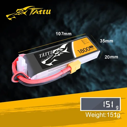 Miniatura 2 de Tattu LiPo Batería 1800mAh 75C 3S 11.1V con enchufe XT60 para helicóptero RC avión drones FPV