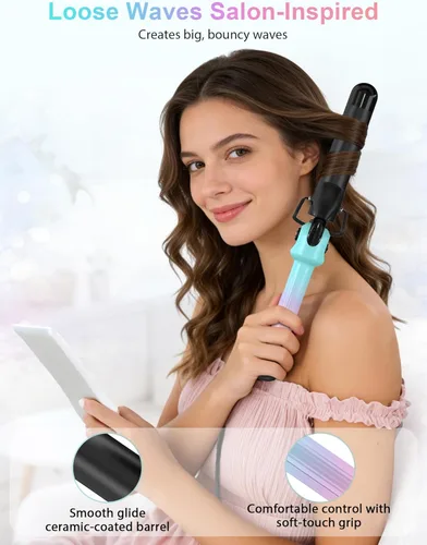 Miniatura 3 de Rizador de cerámica de 1 1/4 pulgadas para cabello corto y mediano, rizador de pelo con esfera de temperatura de 280-450°F para rizos definidos
