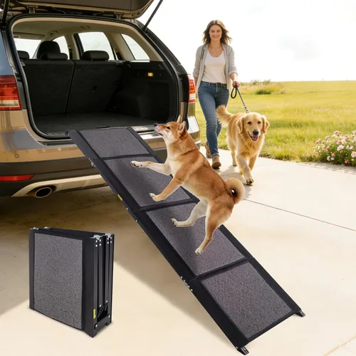 IUNNDS Dog Ramp for Car 63"x17" Portable Dog Ramps for Large Dogs with Non-Slip Rug Surface for SUV Car & Truck, Outdoor Folding Pet Ramp Up to