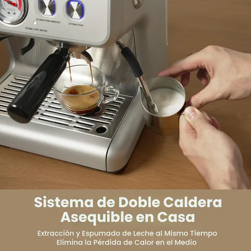 Miniatura 7 de Gevi Máquina de café expreso de doble caldera con molinillo incorporado, portafiltro comercial de 2.283 in, varita de vapor barista, 31 ajustes