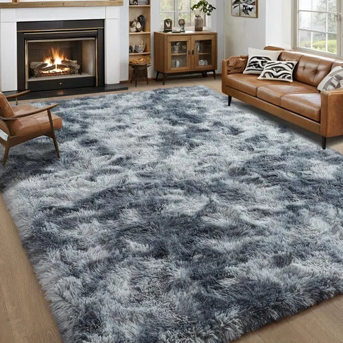 Miniatura 78 de Noahas - Alfombra suave y afelpada para habitación de niña y sala de estar, colorida, decoración para guardería, teñido anudado arcoíris, azul