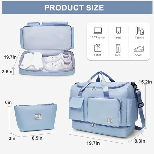 Miniatura 436 de Pequeña bolsa de gimnasio para mujer, bolsa de viaje con compartimento para zapatos