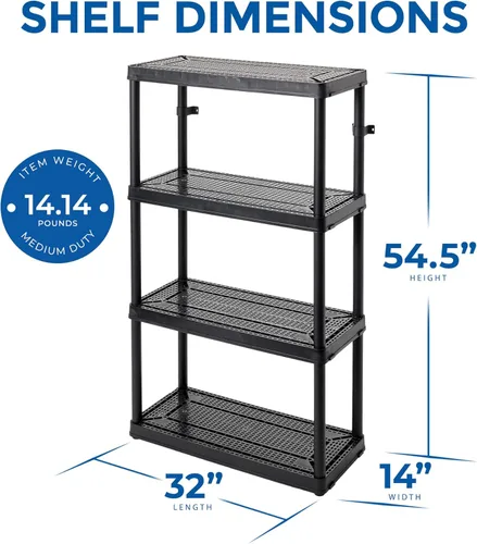 Miniatura 3 de Gracious Living Estantería de almacenamiento de uso medio con 4 estantes, ventilada, de altura fija, sistema organizador de 14 x 32 x 54.5 pulgadas