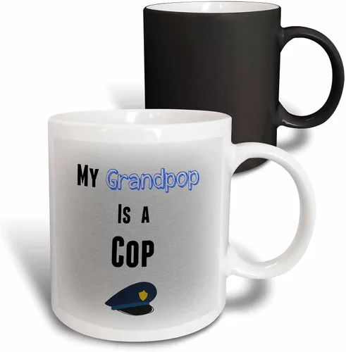 Miniatura 9 de brooklynmeme Sayings – Mi grandpop es un Cop Frase De Color Azul Con Fondo Gris – Tazas, Negro/Blanco