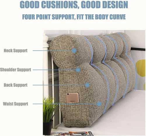 Miniatura 3 de Cojín triangular grande para cabecero de lectura, almohada para reposo en cama, respaldo triangular, respaldo de forro polar, soporte de Café