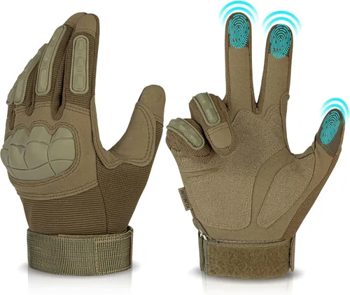 KUMGIM Tactical Gloves for Men Women, Motorcycle Gloves Touchscreen Airsoft Hunting Shooting Glove Black Tan for Outdoor Paintball Work Motorcycle