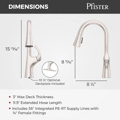 Miniatura 3 de Pfister Talega - Grifo de cocina con pulverizador extraíble, de un solo mango, arco alto, certificado NSF, acabado de acero inoxidable Spot Defense