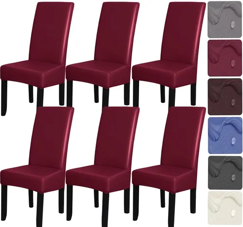 Miniatura 9 de HFCNMY Juego de 6 fundas para sillas de comedor, elásticas, impermeables, de poliuretano, color negro, fundas suaves para sillas de comedor, fundas