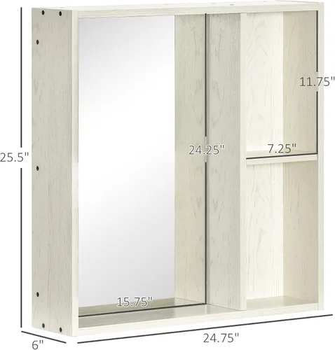 Miniatura 3 de kleankin Botiquín de baño de 24.75 x 25.5 pulgadas con espejo, estante de almacenamiento, armario de baño montado en la pared para sala de estar