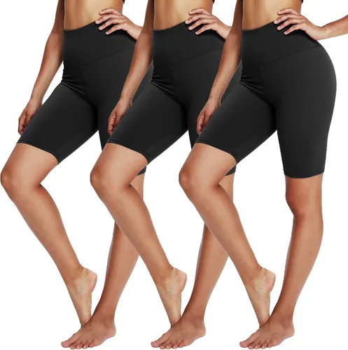 YOLIX - Paquete de 3pantalones cortos de ciclista extrasuaves para mujer, con cintura alta de 8pulgadas, para hacer yoga o entrenar, pantalones