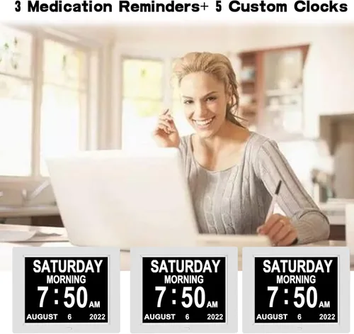 Miniatura 6 de Reloj con calendario digital, fecha y hora, día de la semana, 8 opciones de alarma + atenuación automática para pacientes ancianos con demencia