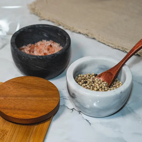 Miniatura 4 de Azucarero con tapa, contenedor de azúcar de mármol con madera de acacia natural, bodega de sal con tapa, tarro de azúcar, recipiente de sal, Gris