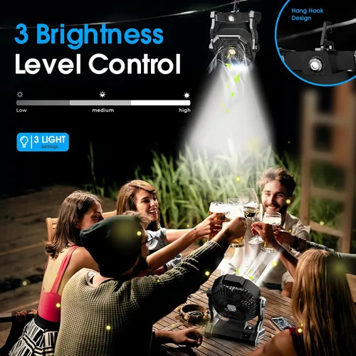Miniatura 5 de JINLICTE Ventilador de Camping con Linterna LED, 20000 mAh, 9 Pulgadas, Ventilador Portátil Recargable con Batería, con Velocidad Variable y Negro