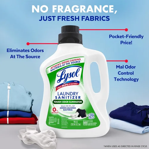 Miniatura 9 de Lysol Aditivo desinfectante para ropa con olores persistentes, líquido desinfectante para ropa de gimnasio y ropa deportiva, 0% lejía, elimina