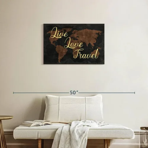 Elephant Stock Vintage Live Love Travel World Map - 1 Panel Print of the World Decor - World Decor Canvas Travel Quote and Map of the World Canvas -