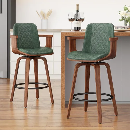 Miniatura 23 de YaFiti - Taburetes de bar giratorios, taburetes de bar tapizados de 26" de altura de mostrador con patas de madera y respaldos, sillas de bar de PU