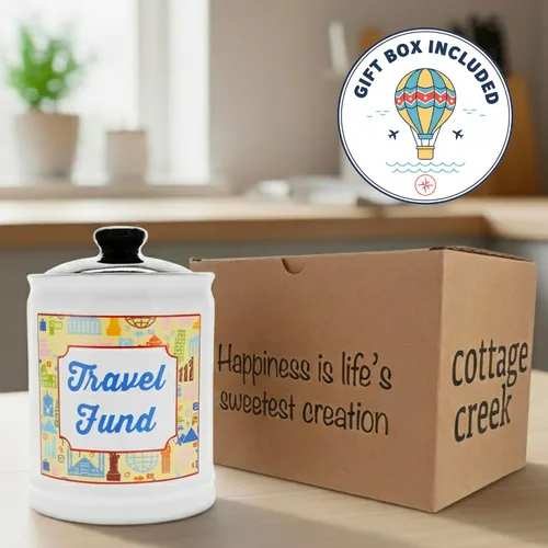 Miniatura 6 de Cottage Creek Tarros Alcancía de viaje – Tarro de dinero esencial de viaje de cerámica para mujeres, mamá, papá viaje por carretera, crucero