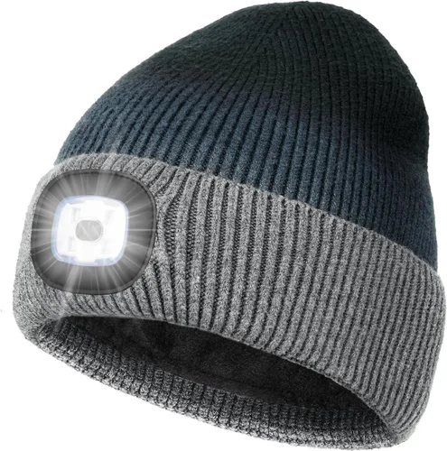 Miniatura 7 de MELASA Gorro de invierno con forro polar LED, recargable por USB, gorro cálido con luz integrada, regalos para hombres, papá, esposo, él