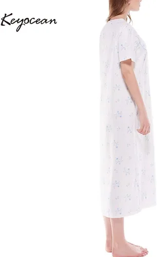 Miniatura 4 de Keyocean - Camisón de algodón para mujer, suave, cómodo, ligero, manga corta, vestido de casa, ropa de dormir, ropa de sala para verano.