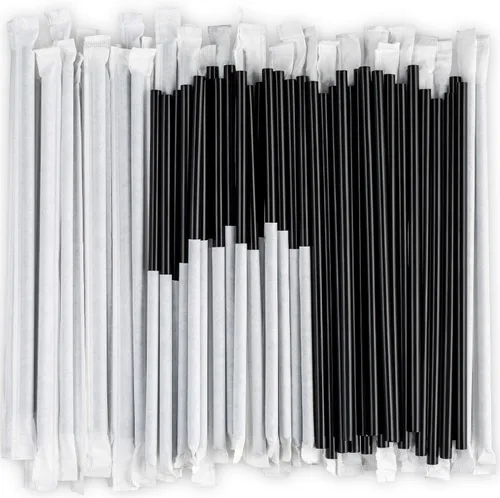 DuraHome Pajitas de plástico negras envueltas individualmente, paquete de 1000 popotes de 8 pulgadas, sin BPA, popotes desechables estilo Negro