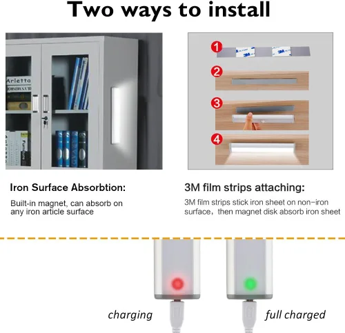 Miniatura 8 de [Versión mejorada] 10 luces LED de armario recargables por USB con sensor de movimiento, 3 modos de luz (G, encendido y apagado), carcasa de Luz