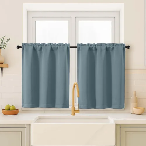 Miniatura 43 de OVZME Cortinas opacas turquesa para tratamiento de ventanas pequeñas, cortinas cortas con bloqueo de luz para ventana de cocina sobre el fregadero