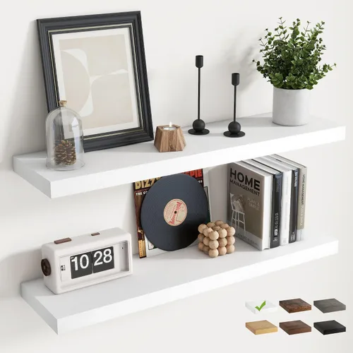 Miniatura 21 de Estantes flotantes para pared con soportes invisibles, estantes de madera de ingeniería montados en la pared con grano de madera para sala de estar