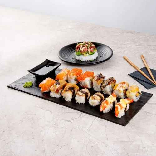 Miniatura 3 de Restaurantware Platos de servir de 16 x 7 pulgadas, 25 tablas rectangulares de charcutería, imitan el aspecto de platos de plástico negro pizarra