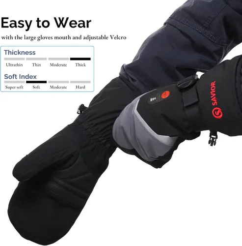 Miniatura 8 de SAVIOR HEAT Manoplas Calefactables con Batería, Guantes de Esquí con Batería, Manoplas Eléctricas Recargables Mejoradas para Esquí, Camping