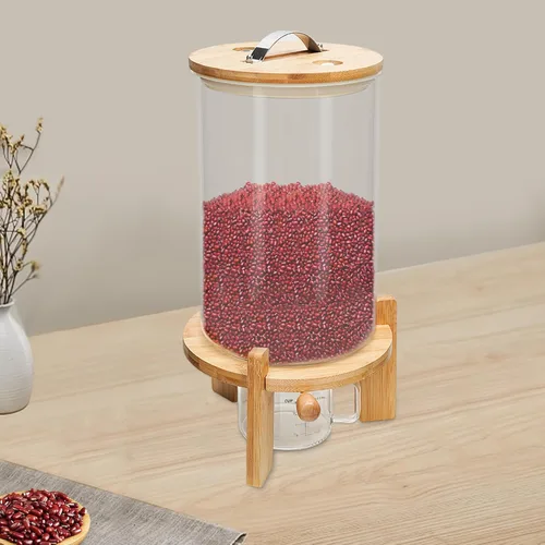 Miniatura 4 de Dispensador de cereales de 7.5 L, dispensador de granos, cubo de vidrio para encimera, recipiente grande de almacenamiento de arroz para alimentos