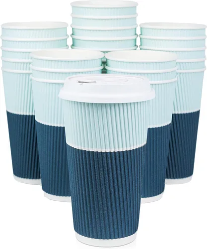 Miniatura 9 de To Go - Tazas de café con tapas, taza de café desechable de 22 onzas con tapa. Tazas calientes grandes de papel de viaje Togo con ondas aisladas