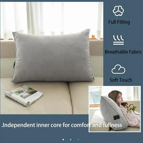 Miniatura 3 de Almohada triangular de cuña negra y gris para sentarse en la cama, cojín de cuña para respaldo, soporte lumbar de espalda, almohada tapizada