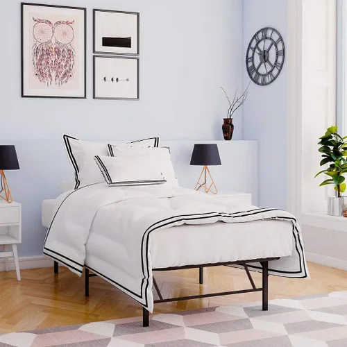 Miniatura 7 de Base de cama individual plegable de 14 pulgadas, base de cama individual con plataforma de metal resistente, listones de acero de tamaño individual