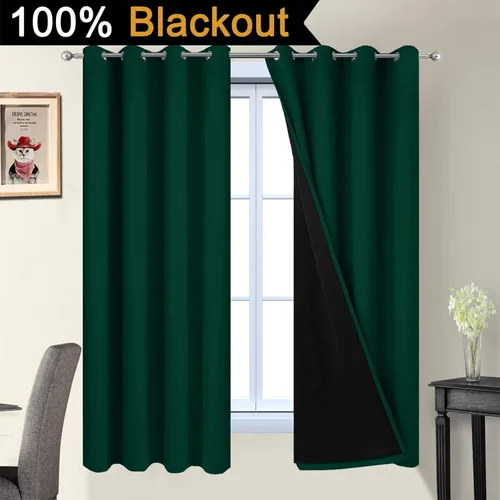 Miniatura 2 de Yakamok - Cortinas completamente opacas, 2 capas gruesas con aislamiento térmico y ojales, forro negro, insonorizadas