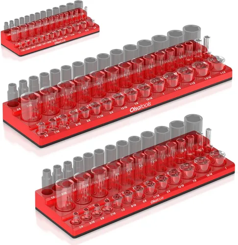 Miniatura 19 de Olsa Tools - Organizador magnético de llaves de vaso (accionamiento de 1/2 pulgada, 3 filas) - Organizador de herramientas magnético y soporte