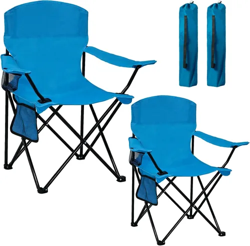 Miniatura 10 de Silla de camping plegable con soporte para tazas, capacidad de 225 libras, silla plegable portátil con grandes pies anti-hundimiento, tela