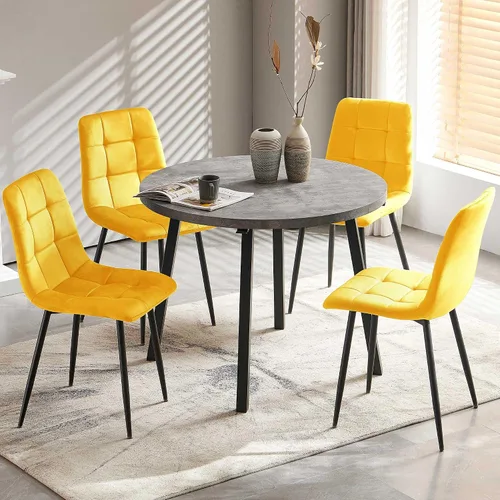 Miniatura 10 de NORDICANA Juego de comedor de madera de 5 piezas para 4, mesa de cocina pequeña con sillas tapizadas, juego de mesa redonda gris y sillas