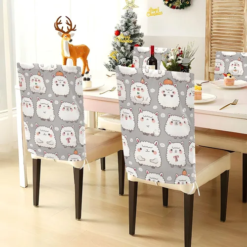 Miniatura 3 de Chairs Slipcovers Anti-Dust for Party Set of 2 Chair Covers with Bottom Straps cubre sillas para comedor Decor Cute Cartoon Alpaca Dark Grey Kids