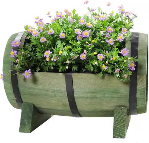 Miniatura 9 de HM&DX Macetas redondas de madera con orificios de drenaje, macetas rústicas de madera con agujeros de drenaje, macetas de whisky para jardín
