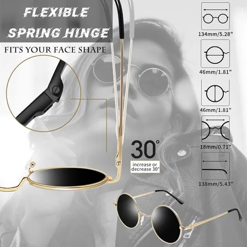 Miniatura 3 de Gafas de sol Joopin polarizadas, estilo Lennon, redondas, gafas de sol estilo hippy redondas para mujer y hombre