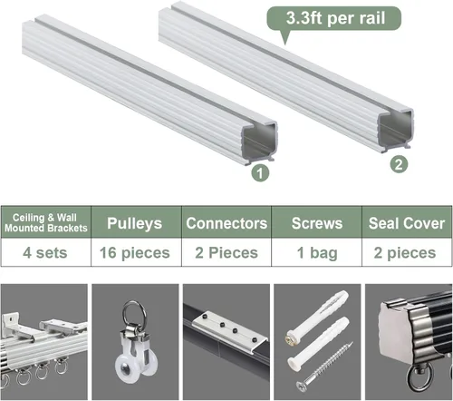 Miniatura 3 de ZSHINE Cortina de un solo riel para montaje en techo o pared, rieles de cortina resistentes para sala de estar, dormitorio, divisor de habitación