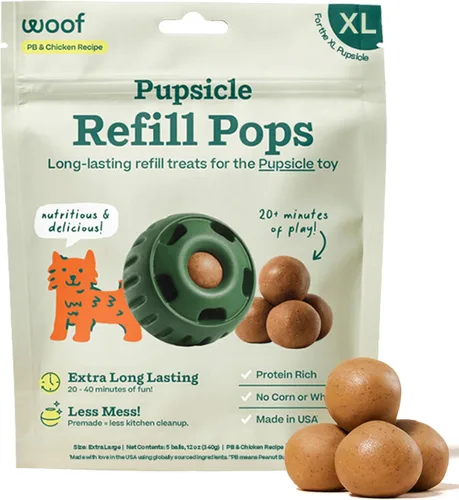 Recargas de paleta para cachorros WOOF, deliciosas golosinas para perros de larga duración, recargas de paleta para perros pre-hechas, ingredientes